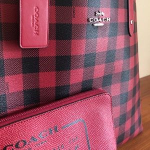 EUC Coach Red Gingham Buffalo Check Tote